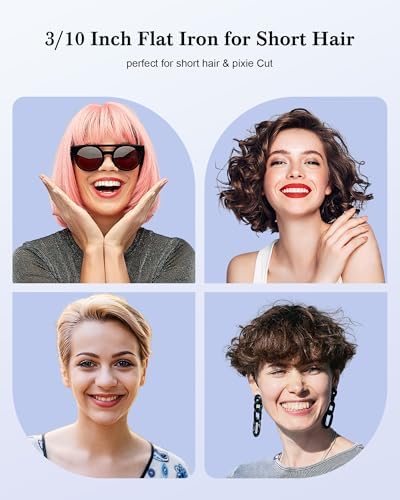 Small Flat Iron for Short Hair, 3/10" Pencil Flat Iron with Adjustable Temp Mini Hair Straightener for Edges Pixie Cut and Bangs, Tiny Hair Straightener with Floating Plates, Auto Shut Off