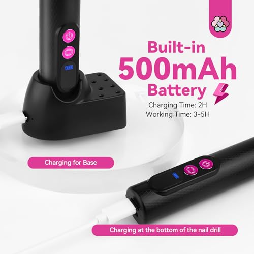 SAVILAND Electric Nail Drill Professional: 20000RPM Cordless Electric Nail File with Base Rechargeable Nail Drill for Gel Acrylic Nails Remove Polish Manicure Pedicure Salon at Home