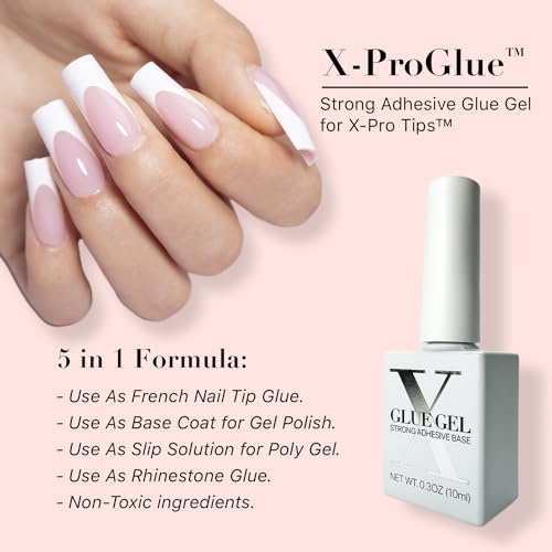SXC Cosmetics X-Pro Tips Top Coat & Glue Gel Duo Set - Achieve Perfect French Acrylic Nails with Ease