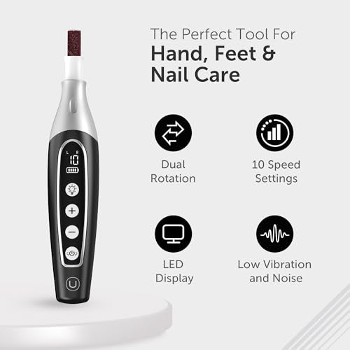 PediLux Pro Professional Manicure Pedicure Kit, Thick Toenail Grinder, Cordless Electric Nail File Drill, Toe Nail for Dremel Tool, Filer, Sander, Remove Callus for Humans, Men, Women, Seniors