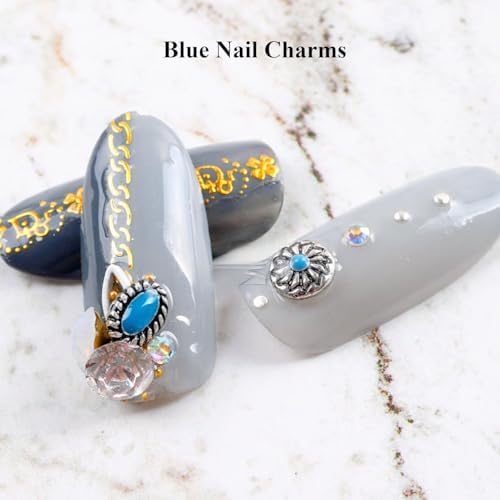 50 PCS Metal Turquoise Nail Charms - Western Cowboy Nail Art Decorations, 3D Nail Gems for DIY Manicure, Mixed Shapes Nail Accessories for Gel Acrylic Nails (Blue)