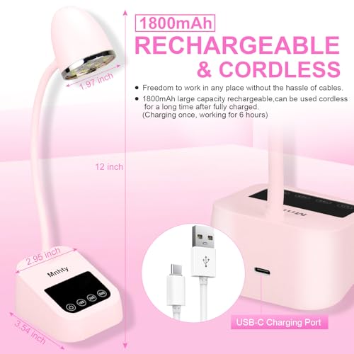 U V LED Nail Lamp, Goose Neck Flash Cure Lamp 27W Rechargeable Mini U V Light for Gel Nails, Cordless Flash Cure Light with 3 Timers&Sensor, Fast Curing Gooseneck Lamps for Gel X, Pink