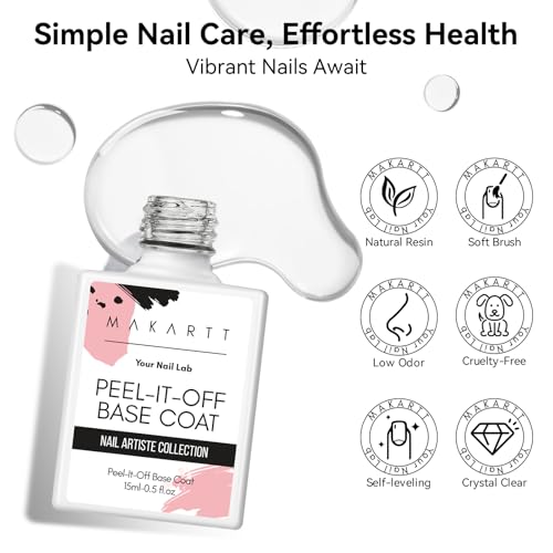 Makartt Gel Polish Peel Off Base Gel- 15ml x 2, UV LED Nail Lamp Needed Peelable Base Coat, No Filing or Soaking Required, Easy Removal for Nail Practice Beginners DIY Manicures at Home