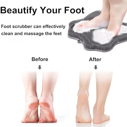 Shower Foot Scrubber, Shower Foot and Back Scrubber with Suction Cups, Shower Silicone Foot Washer for Exfoliating Massage（Grey）