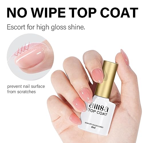 AILLSA Gel Nail Kit Short Almond Nail Tips 240pcs with 2 In 1 Nail Glue Base Coat and Nail Dehydrator, Gel Full Nail Kit with Nail Lamp Top Coat for Starters Home Salon Valentine's Day