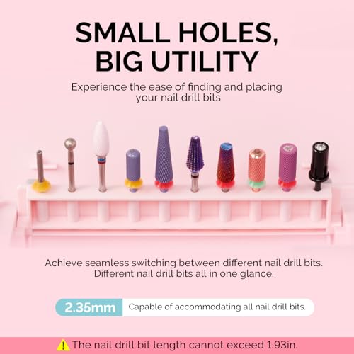 [2025 Upgraded]MelodySusie Acrylic Nail Tool Storage Box,Portable Dustproof Stand Displayer Holder Organizer Container Manicure Efile Accessories Nail Drill Kit Case,Travel Salon Home,Pink(Only Box)