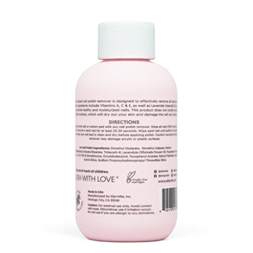 ella+mila Soy Nail Polish Remover Non-Acetone Nail Polish Remover - Non-Toxic Fingernail Polish Remover - Enriched with Lavender Essential Oil & Vitamins A,C & E (4 fl oz)