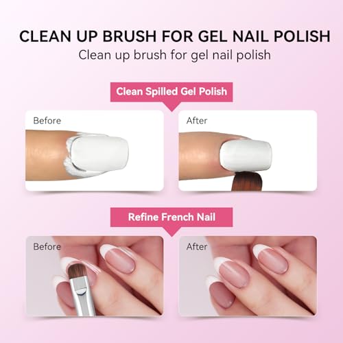 French Tip Brush & Nail Cleaning Brush for Polygel & Gel Polish – Professional Nail Art Brush with smile lines, Acrylic Detailing Tool for French Manicures, Builder Gel & Precision Nail Art (F16)