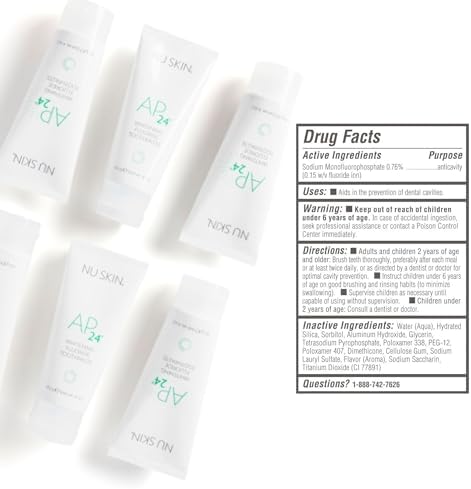 Nu Skin AP 24 Whitening Fluoride Toothpaste | AP 24 Blend | Vanilla Mint Flavor | Brightens Teeth | Removes Surface Stains | Prevents Dental Cavities & Plaque | Enamel-Safe | 4 oz | 1 Pack