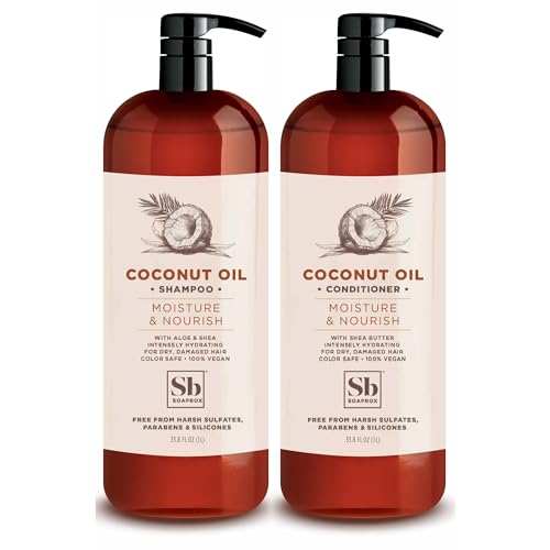 Soapbox Shampoo and Conditioner Set with Coconut Oil, Jojoba Oil, Aloe and Shea Butter to Moisturize and Nourish for All Hair Types, 1 Liter Each (Pack of 2)