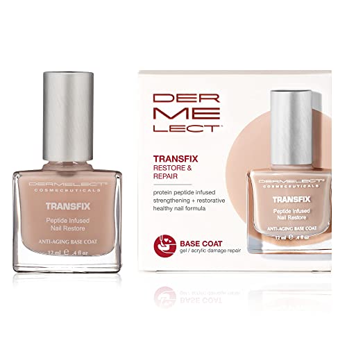 Dermelect Transfix Nail Restore Base Coat- with Protein Peptides Strengthening, Nourishing, Concealing Treatment for Weak Nails, Peeling, Breaking, Splitting, Damage 0.4 oz