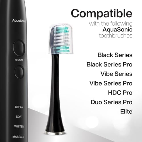 AquaSonic Standard Replacement Brush Heads | ADA Accepted | for Normal & Sensitive Teeth | Compatible with Many AquaSonic Toothbrush Handles (8 Pack Black)