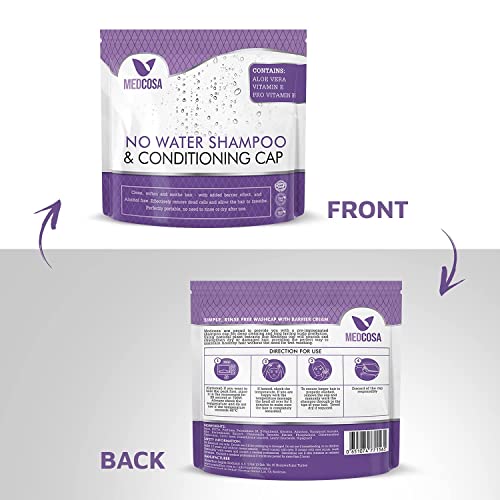 Medcosa No Rinse Shampoo Caps - Waterless Shampoo and Conditioner Hair Wash Cap - Dry Hair Washing Aids with Aloe Vera and Vitamins - Pack of 5 Rinse Free No Water Shower Caps