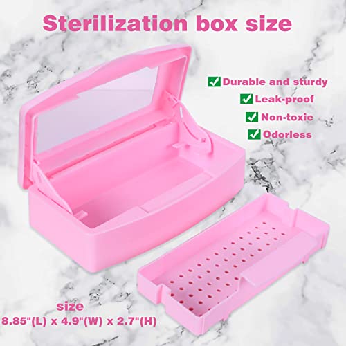 Plastic Sterilizing Tray-Barbicide Sterilization Tray,Clean Sterilizer Box Storage Organizer for Nail,Tweezers,Hair Salon,Spa & Cutter Manicure Equipment-Clear Lid Pink