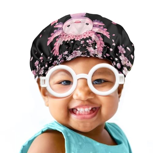 Floral Axolotl Kids Girls Sleeping Cap with Elastic Band Softy Baby Bonnet Large Tops, Comfortable Sleep Bonnet Night Sleep Caps