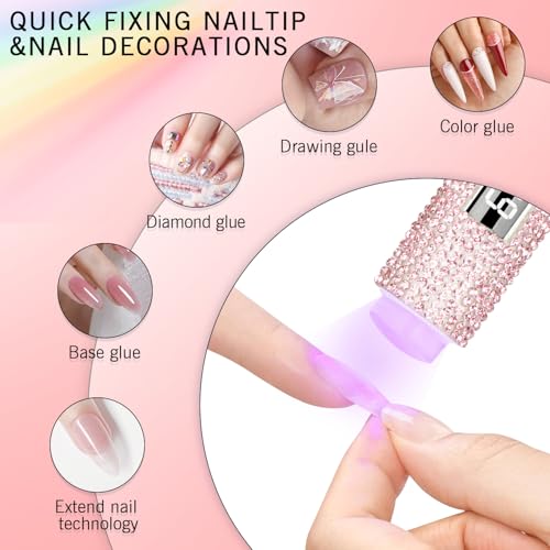 Glitter UV Nail Lamp for Handheld, Portable Mini UV Light for Gel Nails, Gel Nail Stickers for Fast Curing, LCD Screen Polish USB Nail Dryer for Home DIY Manicure, Pink Diamond