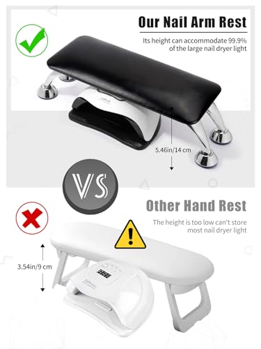 Nail Arm Rest for Acrylic Nails, Microfiber Leather Nail Hand Rest Cushion for Nails, Soft Hand Pillow Footstool with 4 Stainless Steel Stands Thick Sponge Nail Pillow for Nail Tech Use (Black)