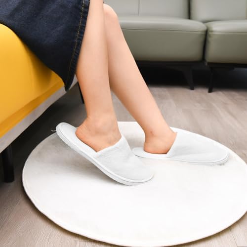AQUEENLY 6 Pairs Disposable Spa Slippers for Guests, Hotel Slippers, Non-Slip Indoor Slippers for Women & Men, White Grey, Size 9.5-10.5 Women/11-11.5 Men