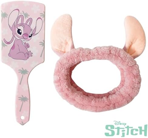 LUV HER Kids Disney Hair Brush & Spa Headband Set for Girls - Features Angel from Lilo and Stitch - Fun Grooming Kit for Detangling Styling - Soft & Stretchy One Size, Ages 3+