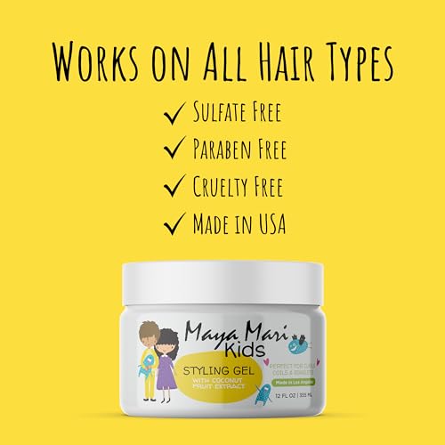 Kids Hair Styling Gel with Coconut Fruit Extract | Safe & Gentle Baby Hair Gel for Toddlers | Sulfate-Free Hair Gel for Boys & Girls, 12 oz