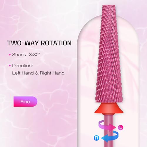 Depvko Super Long 5 in 1 Nail Drill Bits,Carbide Nail Drill Bit,3/32" Two Way Rotate Professional Drill Bit Nails,Nail Bits Fast Remove Acrylic or Hard Gel for Manicure,Pedicure,Nail Art (Fine-F, Red)