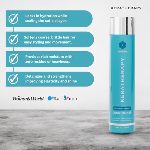 KERATHERAPY Keratin Infused Moisture Conditioner, 10.1 fl. oz., 300 ml - Hydrating & Moisturizing Conditioner for Dry or Damaged Hair with Collagen, Jojoba Oil, & Kerabond Technology - Sulfate Free