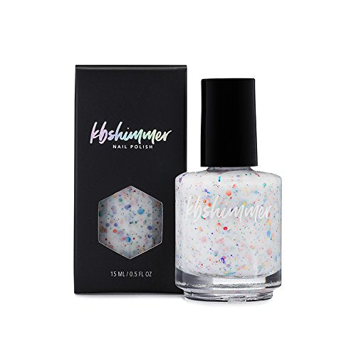 KBShimmer Oh Splat White Glitter Nail Polish with Rainbow Glitters- 0.5 oz Full Sized Bottle