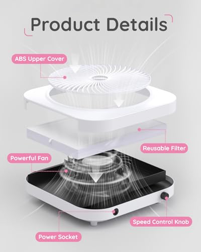 Lictin Nail Dust Collector with Reusable Filter, Adjustable Nail Vacuum Dust Collector Extractor Electric Dust Suction Machine for Acrylic Gel Nail Polishing White