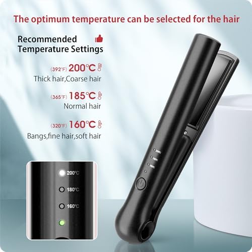 Cordless Hair Straightener Portable Travel Rechargeable Flat Iron, Fast Heating,Adjustable Temperature for Professional Straightening & Curling,Portable and Travel-Friendly (Black)
