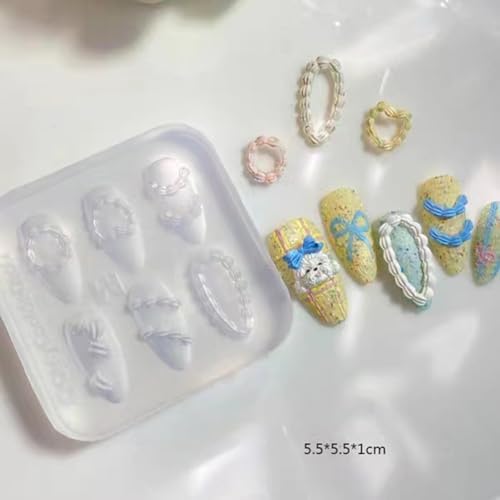 Nail Art Silicone Mold Embossed Cream Chain Design DIY Manicure 3D Carving Template with 6 Patterns, Resin Craft Making Tool Mould for Women Nail Decoration