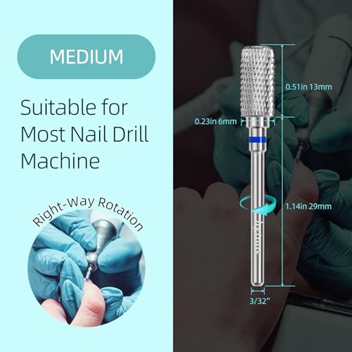 Safety Nail Drill Bits, 13mm Barrel Dust Proof D4S Cut Nail Bit, Right-handed 3/32 Carbide Drill Bits for Nails, Electric Manicure Drills Removal Gel,M
