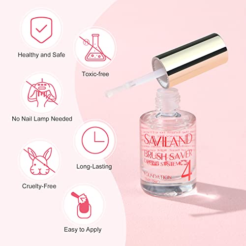 SAVILAND Dip Powder Liquid Set 15 ml/0.5 oz,10 Pcs Nail Dip Liquid Set with Base/Top Coat, Activator Brush Saver Acrylic Gel Nail File No Curing Needed DIY Home Salon Quality