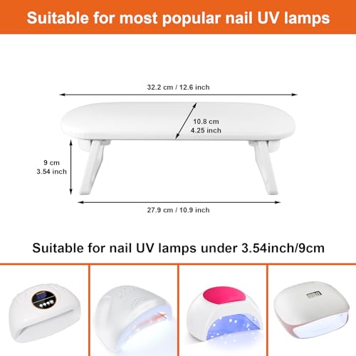 Nail Arm Rest, Foldable PU Leather Nail Hand Rest For Manicure, with Soft Nail Mat for Table, Soft Hand Rest for Acrylic Nails/Nail Hand Pillow for Manicure Salon Use-white