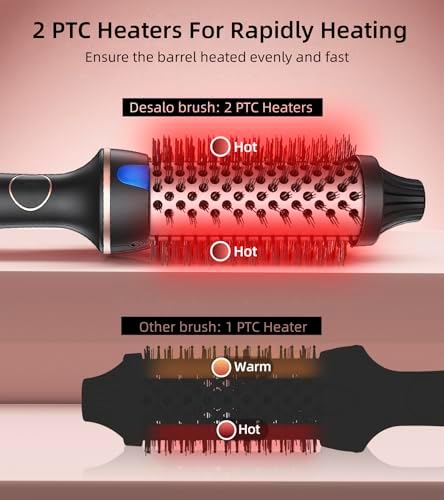 Thermal Hair Brush for Blowout Look, 1.5 Inch Heated Round Brush for Natural Curl,Ionic Curling Iron Wand with Dual Voltage, Volumizing Smoothing Hot Round Brush, Black