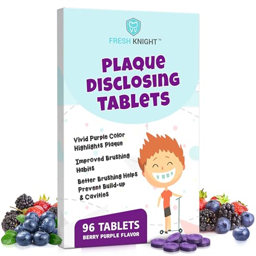 Plaque Disclosing Tablets for Teeth, 96 Count, Dental Disclosing Tablets for Kids or Adults, Shows Plaque, Helps Teach Kids Teeth-Brushing Habits for Clean Teeth, by Fresh Knight, Pack of (1)