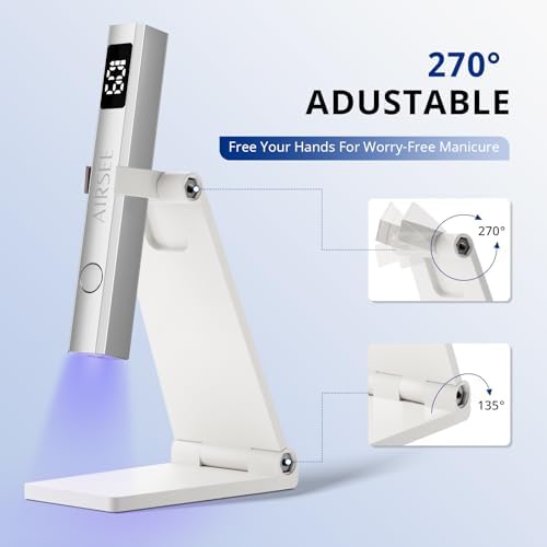 AIRSEE Cordless Nail Lamp with Stand, Handheld UV Light with LCD Display for Gel Nails,Rechargeable USB Nail Dryer for Fast Cure,Rhinestone Glue Decoration,Gel Nail Strips at Home,Travel(Sliver)