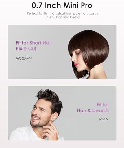 Mini Ceramic Flat Iron 0.7 Inch, Hair Straightener for Short Hair, Curls, Bangs - Adjustable Temperature, Portable Dual Voltage with Travel Pouch for Women, Men