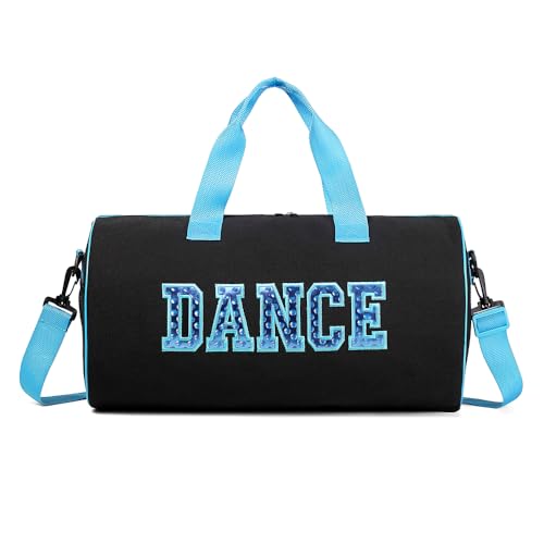 Dance Duffle Bag for Girls Dance Competition Bags for girls,Weekend Bag,Overnight Bag,Gymnastics Bag Gift for kids 17"Lx9"Wx9"H (Blue)