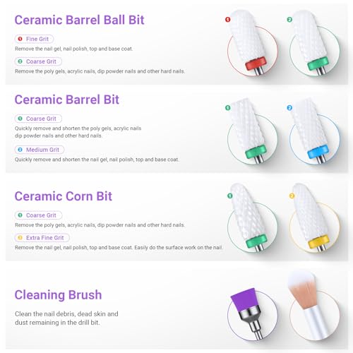 MelodySusie 21pcs Nail Drill Bit Set with Portable Holder Case, 3/32'' Ceramic Diamond Carbide Acrylic Gel Nail Art Tool Kit, Cuticle Remover Bit for Acrylic Dip Powder, Manicure Pedicure, Salon Home