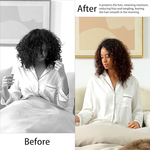 Satin Silk Bonnet for Curly Hair Braid Bonnets for Sleeping for Women Large Double-Layer Adjustable(Black&Blue Zircon)