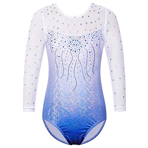 BAOHULU Gymnastics Leotard for Girls Shiny Practice Dancewear B285_LightBlue_8A