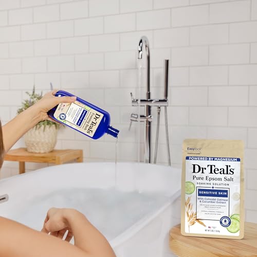 Dr Teal's Foaming Bath with Pure Epsom Salt, Sensitive Skin with Colloidal Oatmeal & Cucumber, 34 fl oz (Pack of 4)