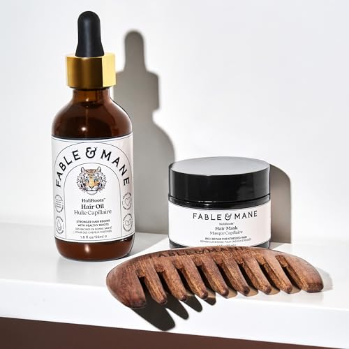 Fable & Mane Scalp Massager Comb, Wide-toothed, 100% Natural Ebony Wood, Detangles Strands and Gently Massages the Scalp