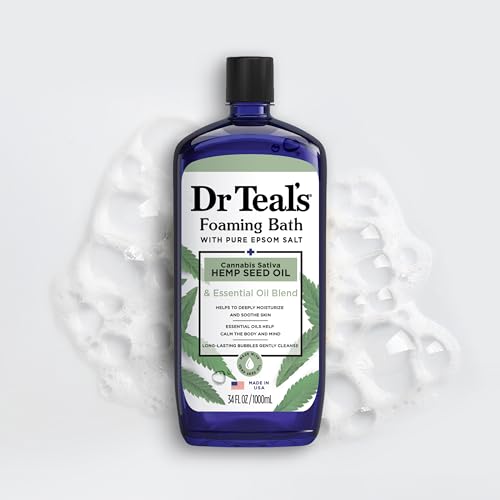 Dr Teal's Foaming Bath with Pure Epsom Salt, Cannabis Sativa Hemp Seed Oil, 34 fl oz (Pack of 4)