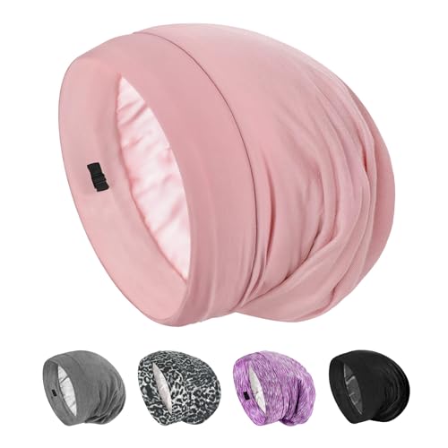 Silk Bonnet for Sleeping 100% 19 Momme Mulberry Adjustable Hair Wrap Curly Double Layered Night Cap Anti Frizz Women 1Pcs (Pink)