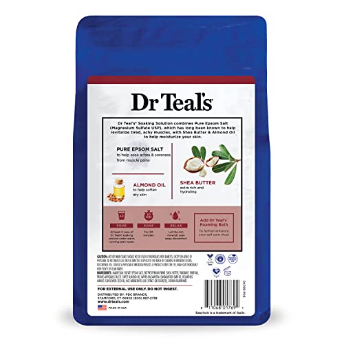 Dr Teal's Pure Epsom Salt, Shea Butter & Almond, 3 lbs (Pack of 4)