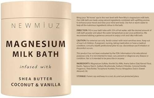 Creamy Magnesium Milk Bath Soak Powder Moisturize Soften Skin Coconut Vanilla Shea Butter Luxury Spa Bath Salt Relaxation Selfcare Gifts for Women
