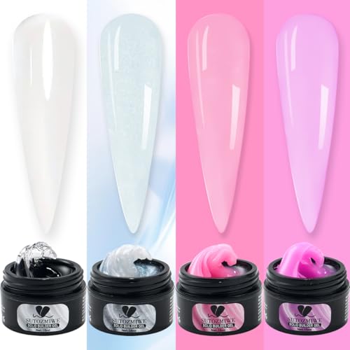 Solid Builder Gel for Nails,4 Colors Non-Sticky 3D Nail Sculpting Gel for Nail Art Flower Carving Modeling Design Hard Gels Nail Extension Glue with 3D Silicone Mold for Manicure Salon or Home DIY