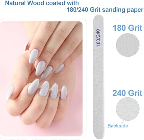 Nail File (100 Packs), Emery Boards for Nails 180/240 Grit Nail Files for Natural Nails Wood Double Sided Emory Fingernail Files Professional Reusable Manicure Pedicure limas para uñas