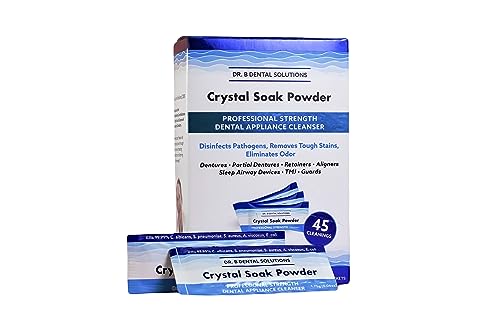 Dr. B Dental Solutions Powder Crystal Soak Cleanser, Ideal for Oral Appliances, Dentures, Night Guards, Retainers, Aligners, and Sleep Apnea Devices - 45 Packs Included (Single Pack)
